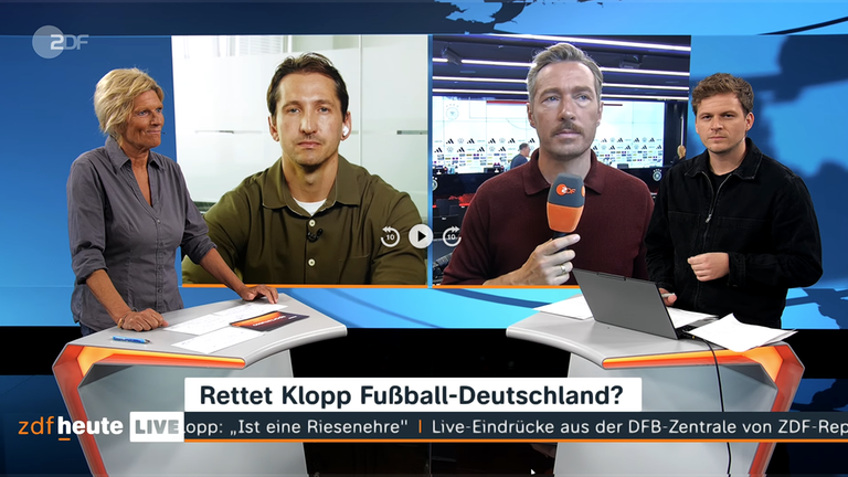Studio ZDFheute live zur Antritts-Pressekonferenz von Bundestrainer Jürgen Klopp mit Moderator und Gästen. 