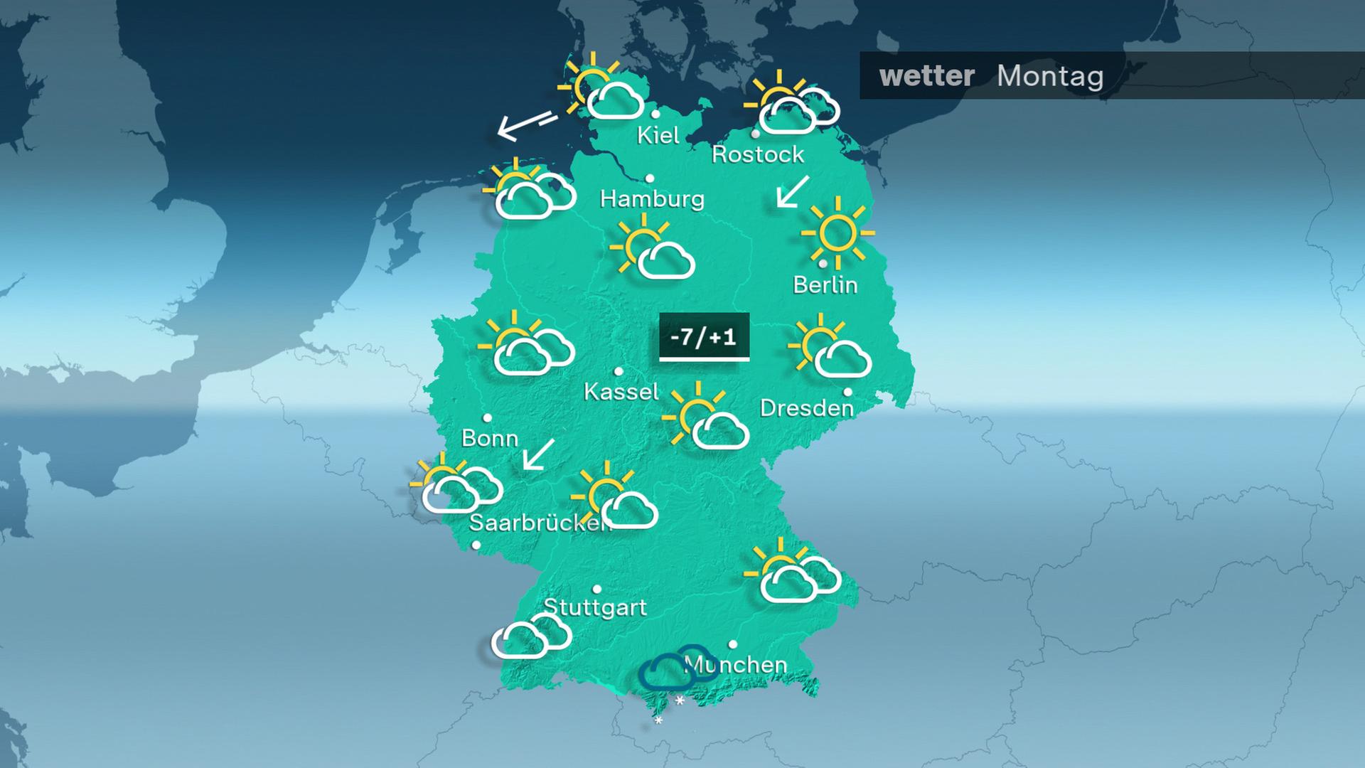 Wettervorhersage für Montag, 8.1.2024