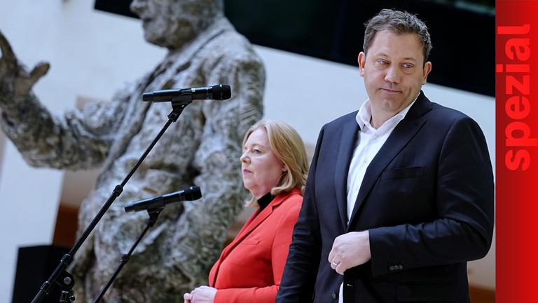 Die SPD-Parteivorsitzenden Bärbel Bas und Lars Klingbeil nach der Wahl in Rheinland-Pfalz