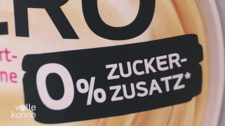 Eine Verpackung, wo steht: 0% Zuckerzusatz