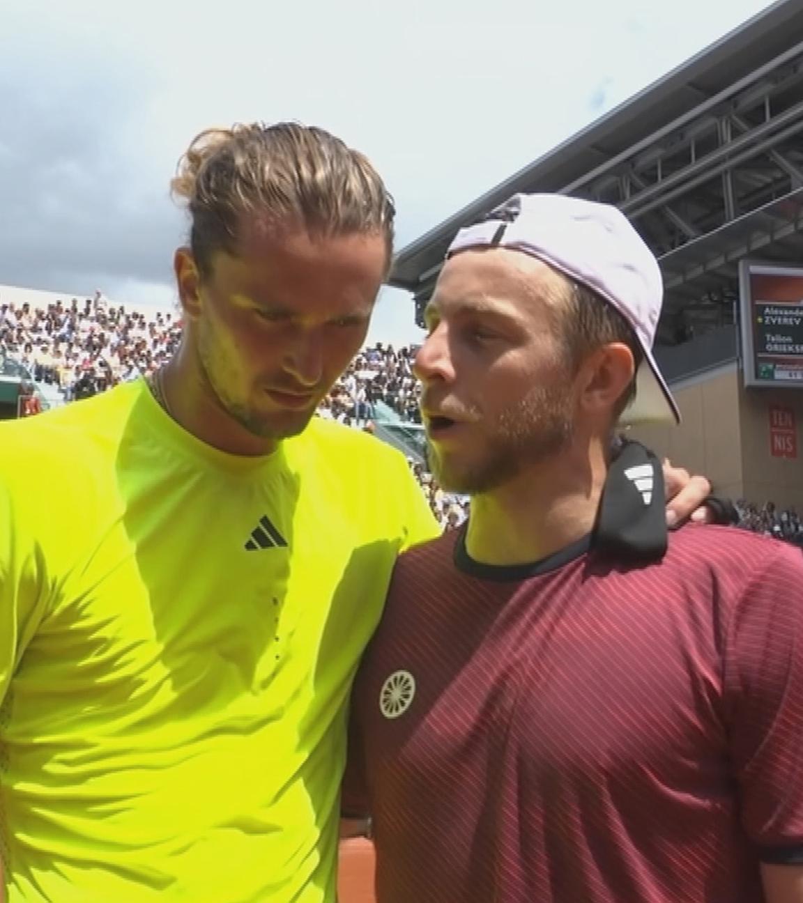 Alexander Zverev und Tallon Griekspoor während der French Open 2025 in Paris.